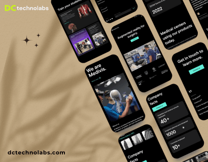 Branding visuals for Medivis including website, business cards, and print assets unified under a modern health-tech style.