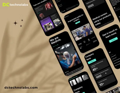 Branding visuals for Medivis including website, business cards, and print assets unified under a modern health-tech style.